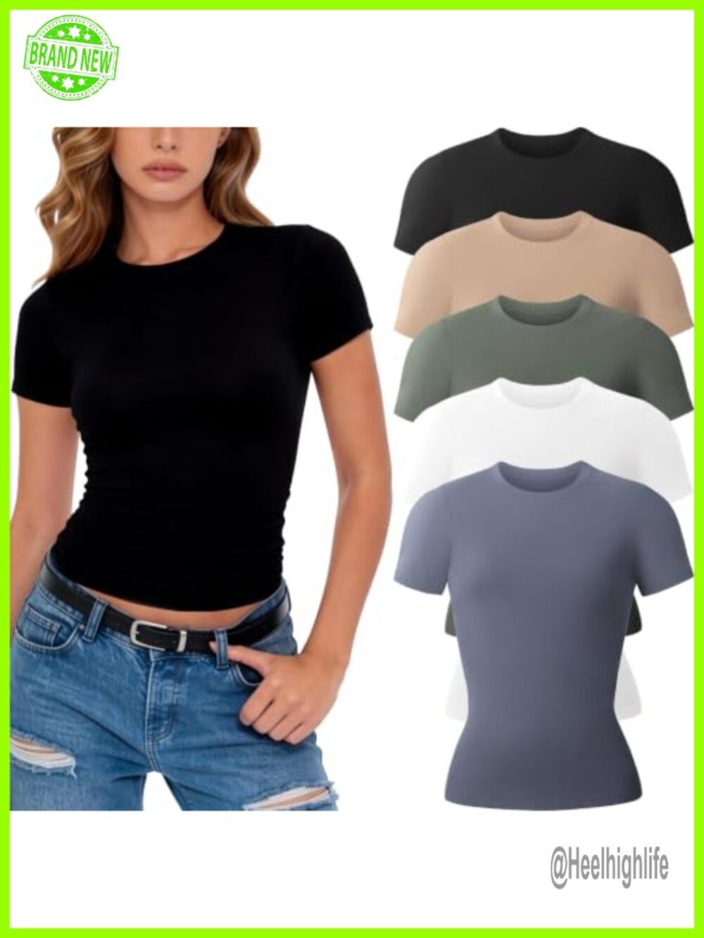 Women's Slim Fitted Crew Neck Short Sleeve T-Shirt Rayon Spandex Basic Tee